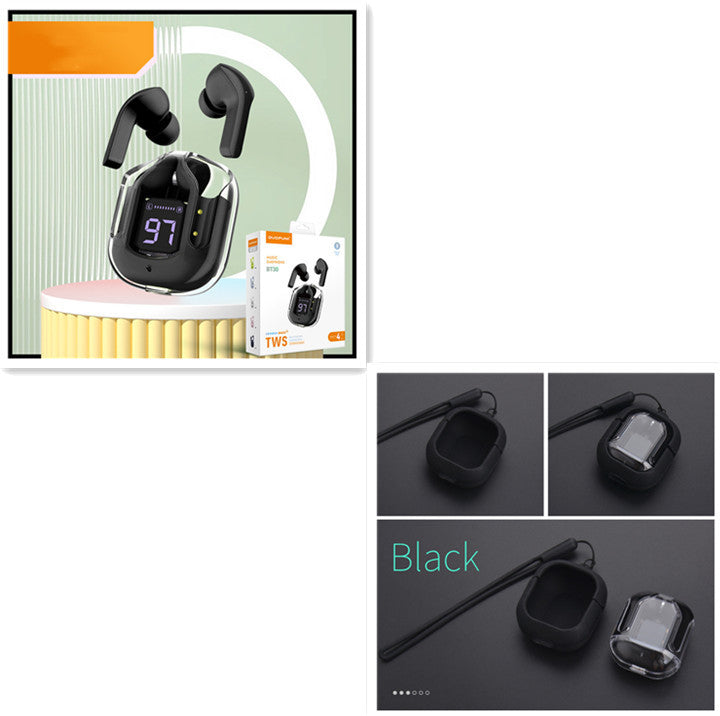 New Mini Transparent Wireless Bluetooth Headset Digital Display ENC Noise Reduction True Wireless Sports Music